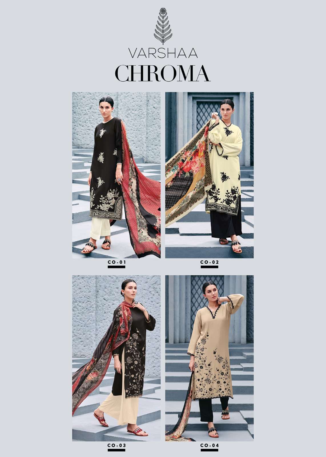 CHROMA BY VARSHA 01 TO 04 SERIES VISCOSE MUSLIN DIGITAL PRINTED DRESSES