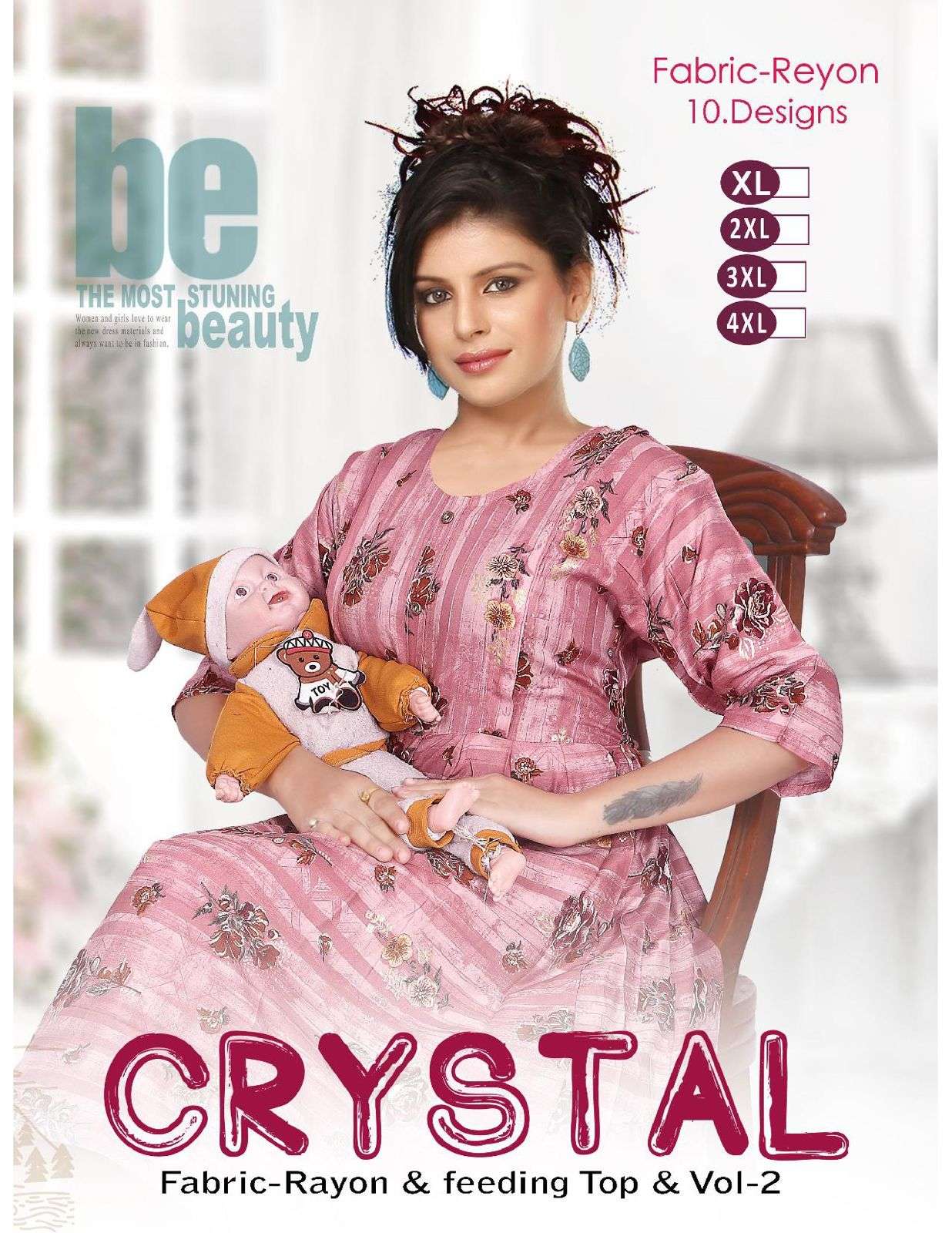 CRYSTAL BY ASLIWHOLESALE DESIGNER TWO TONE RAYON PRINT FEEDING KURTIS