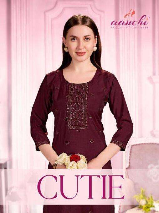 CUTIE BY AANCHI 1001 TO 1006 SERIES ROMAN SILK FANCY EMBROIDERY KURTIS