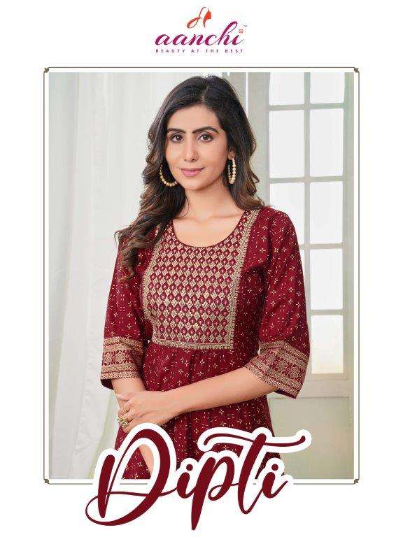 DIPTI BY AANCHI 1001 TO 1006 SERIES FANCY ROMAN SILK PRINTED KURTIS