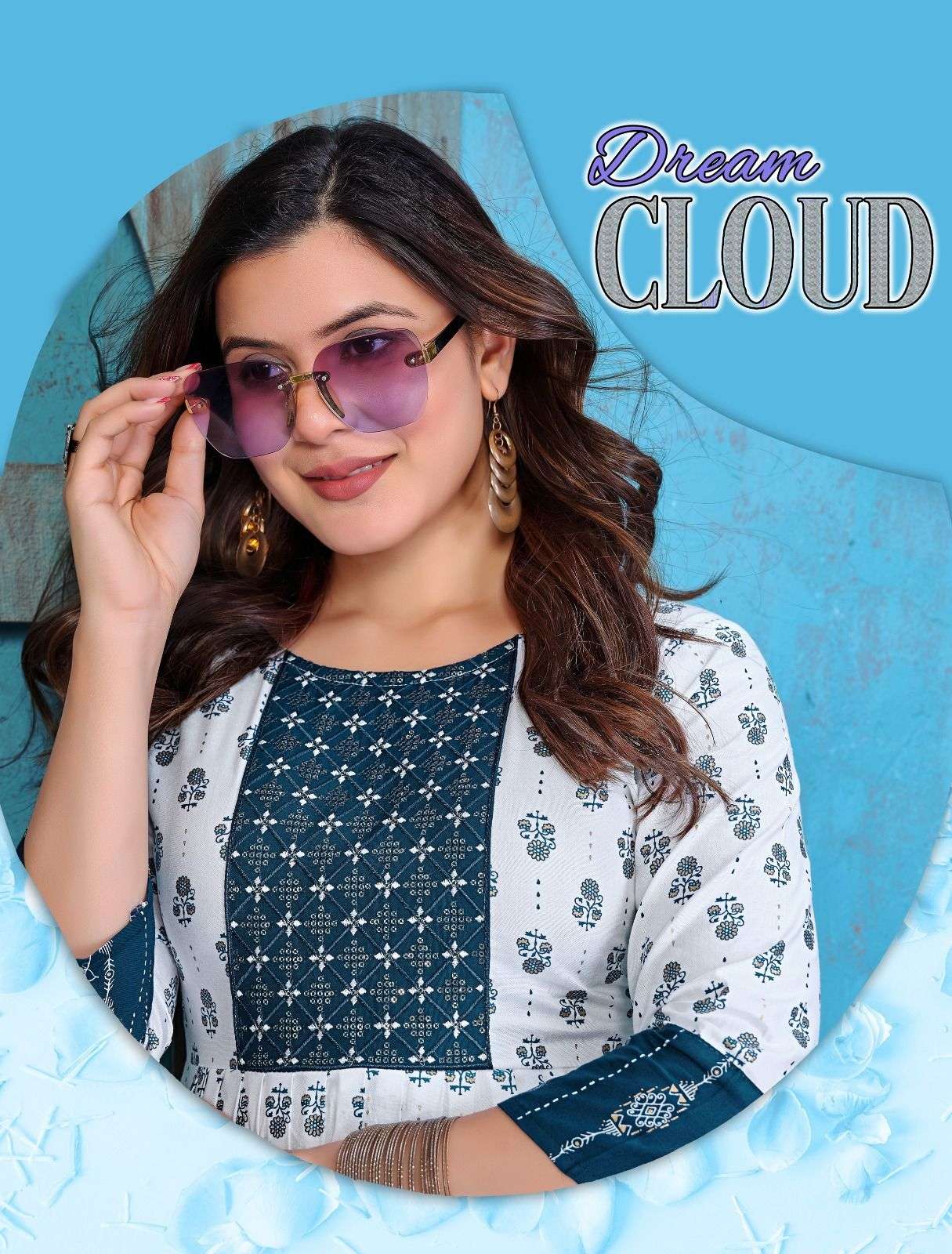 DREAM CLOUD BY ASLIWHOLESALE DESIGNER FACNY 14 KG RAYON PRINT KURTIS