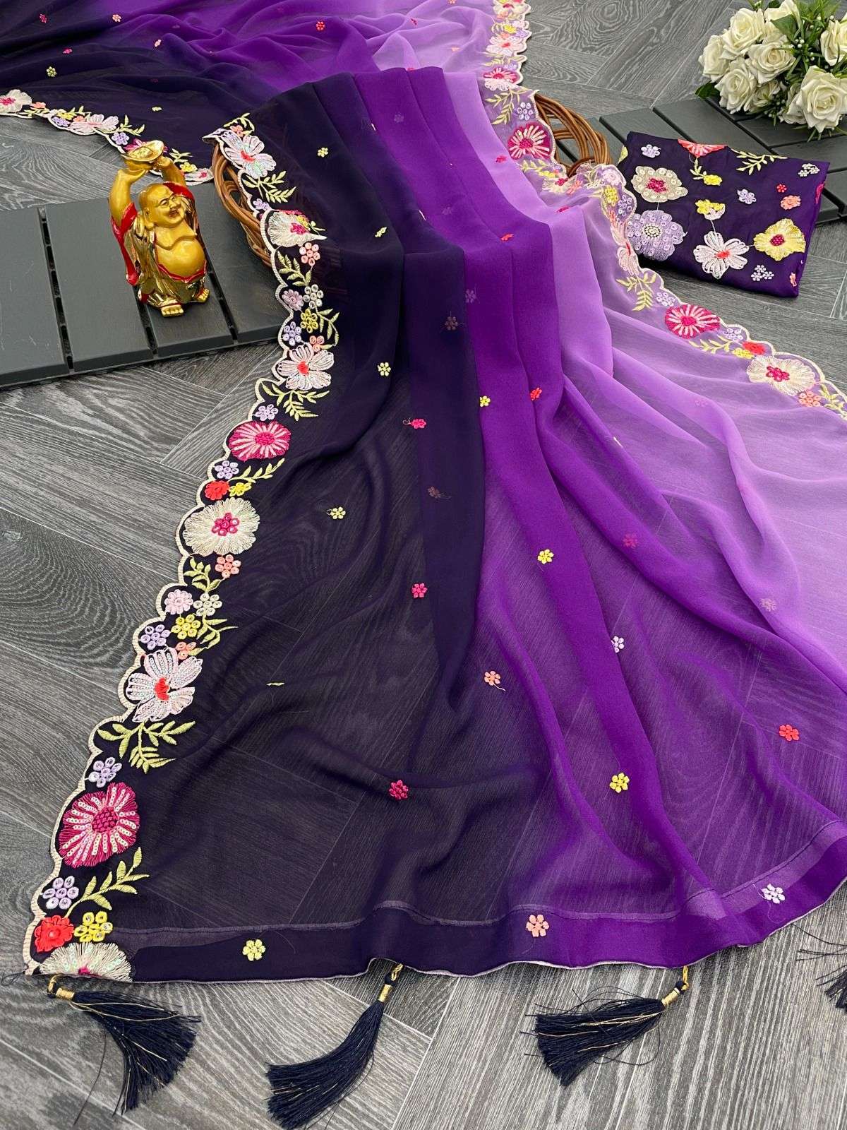DS-616 BY ASLIWHOLESALE DESIGNER SOFT GEORGETTE EMBROIDERY SAREES