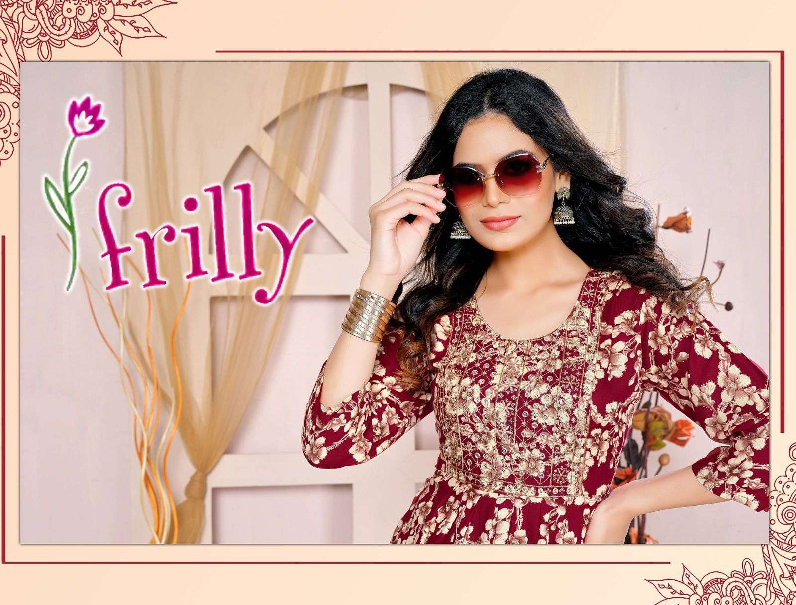 FRILLY BY ASLIWHOLESALE DESIGNER FACNY RAYON PRINT KURTIS