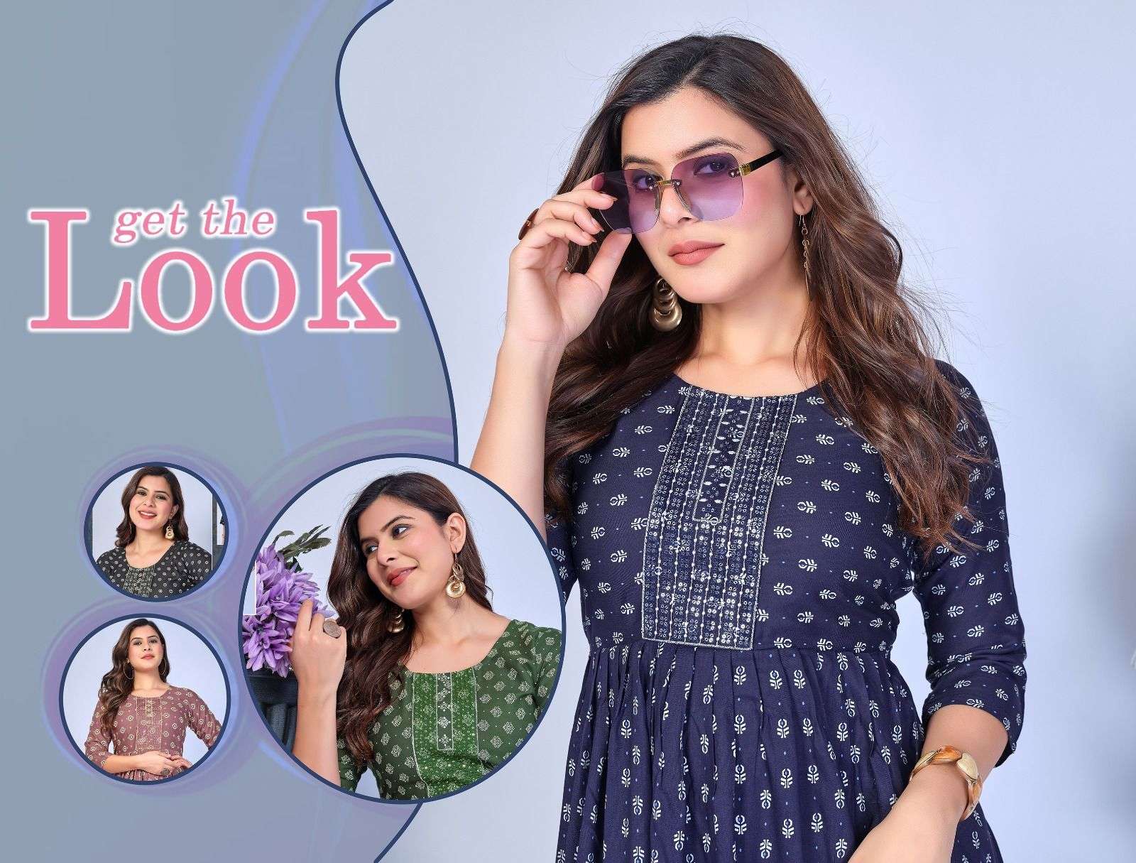 GET THE LOOK BY ASLIWHOLESALE DESIGNER FACNY RAYON PRINT KURTIS