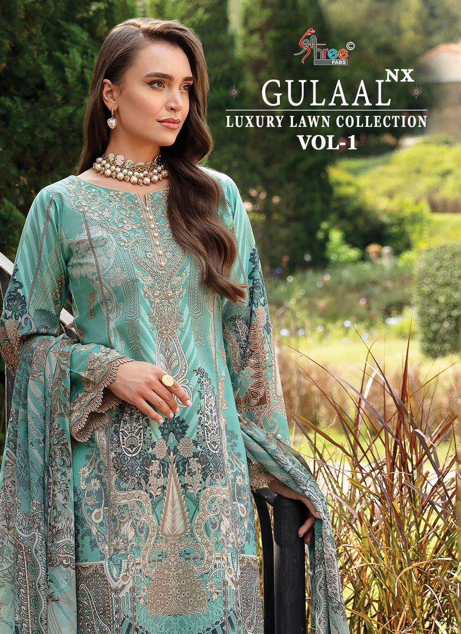 GULAAL LUXURY VOL-01 NX BY SHREE FABS DESIGNER COTTON SELF EMBROIDERY PAKISTANI DRESSES