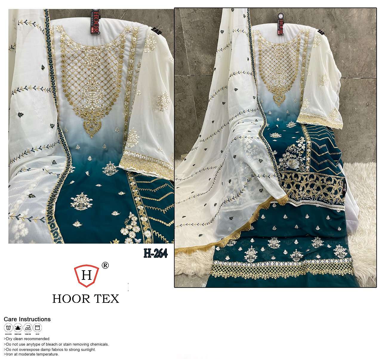 H-264 HIT DESIGN BY HOOR TEX FAUX GEORGETTE EMBROIDERED PAKISTANI DRESS