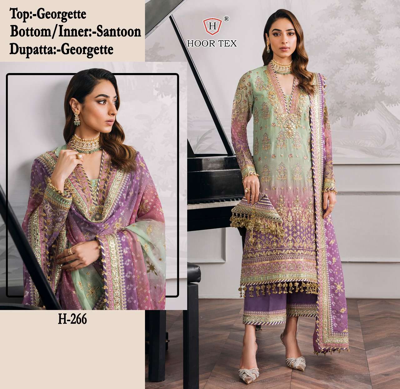 H-266 HIT DESIGN BY HOOR TEX FAUX GEORGETTE EMBROIDERED PAKISTANI DRESS