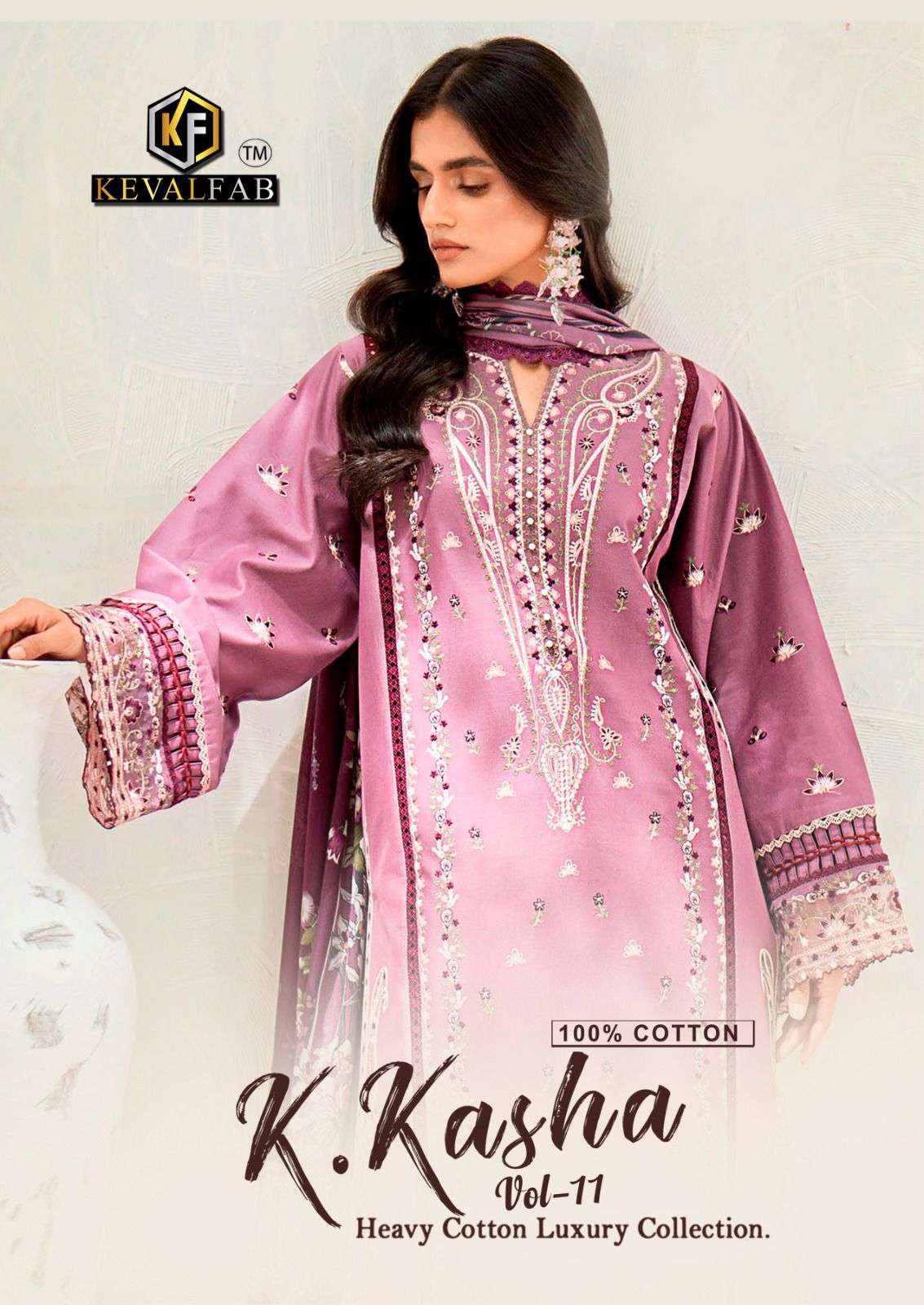 K.KASHA VOL-11 BY KEVAL FAB 11001 TO 11006 SERIES COTTON PAKISTANI DRESSES