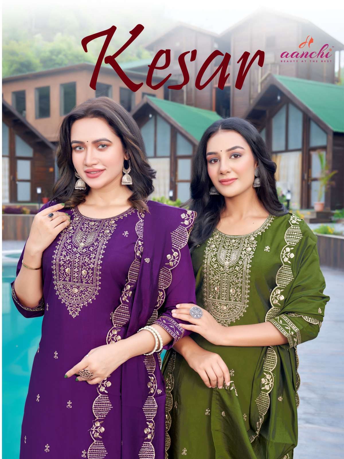 KESAR BY AANCHI 1001 TO 1004 SERIES LIVA ROAMN SILK EMBROIDERY DRESSES