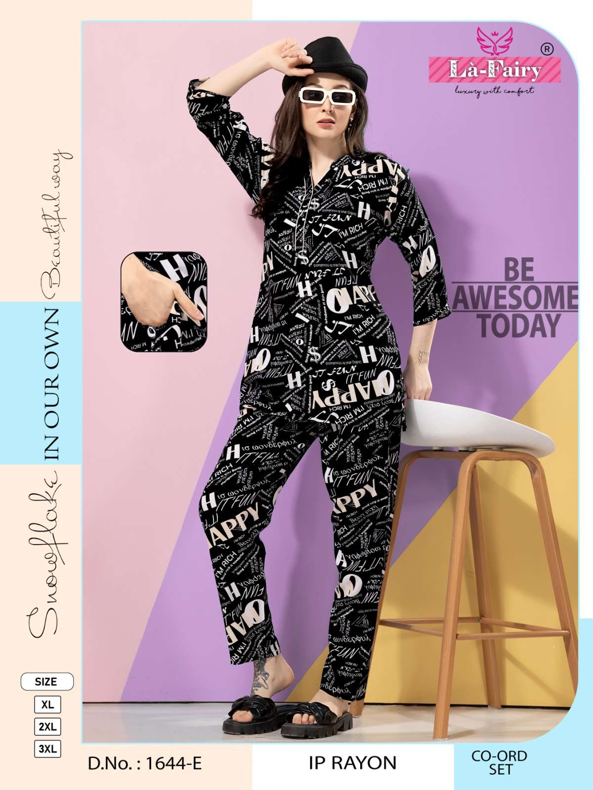 LA FAIRY 1644 BY ASLIWHOLESALE FANCY RAYON IMPORTED PRINTED CO-ORD SET