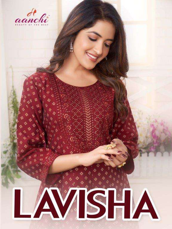 LAVISHA BY AANCHI 1001 TO 1005 SERIES FANCY ROMAN SILK PRINTED KURTIS