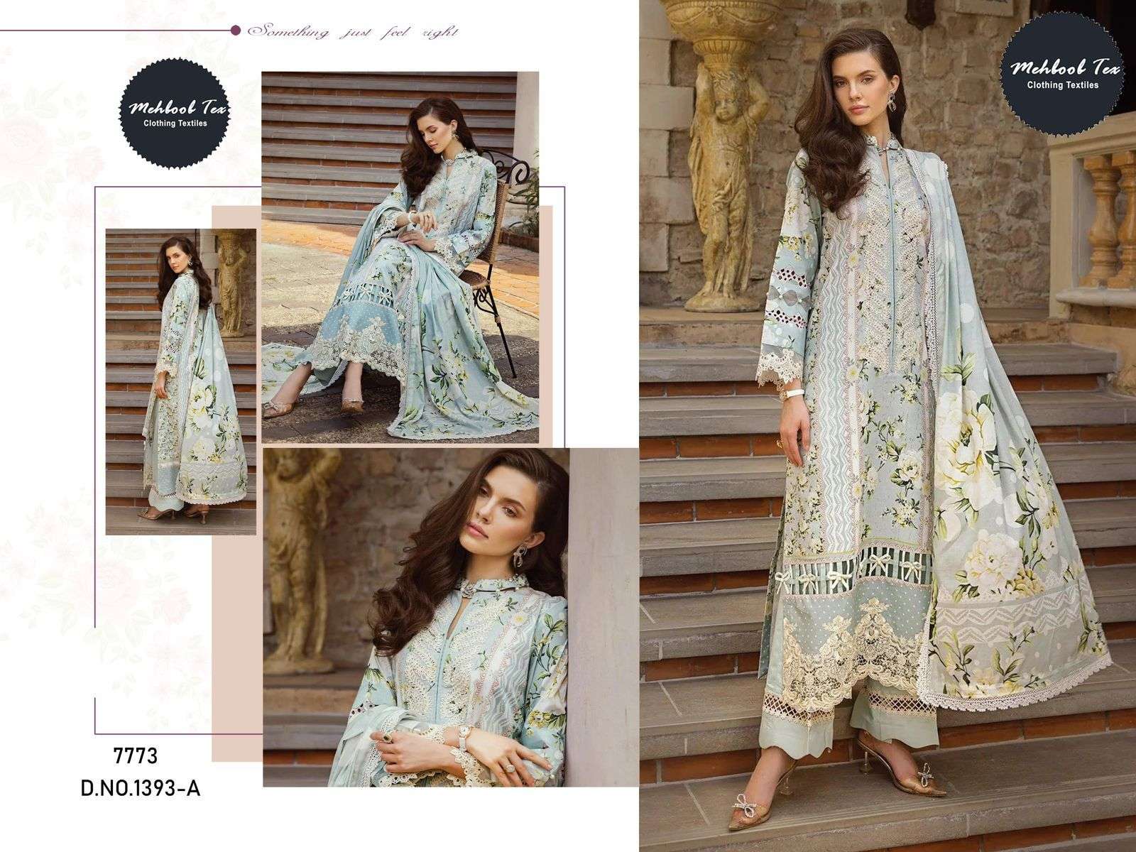 M-1393 NX BY MEHBOOB TEX HEAVY COTTON PRINT PATCH EMBROIDERED DRESSES