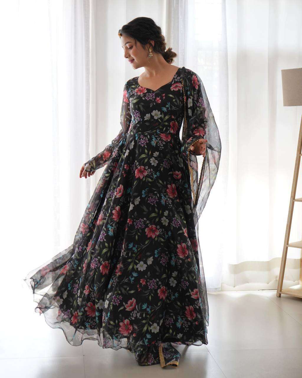 MBL 262 BY ASLIWHOLESALE DESIGNER FACNY ORGANZA SILK PRINT DRESS