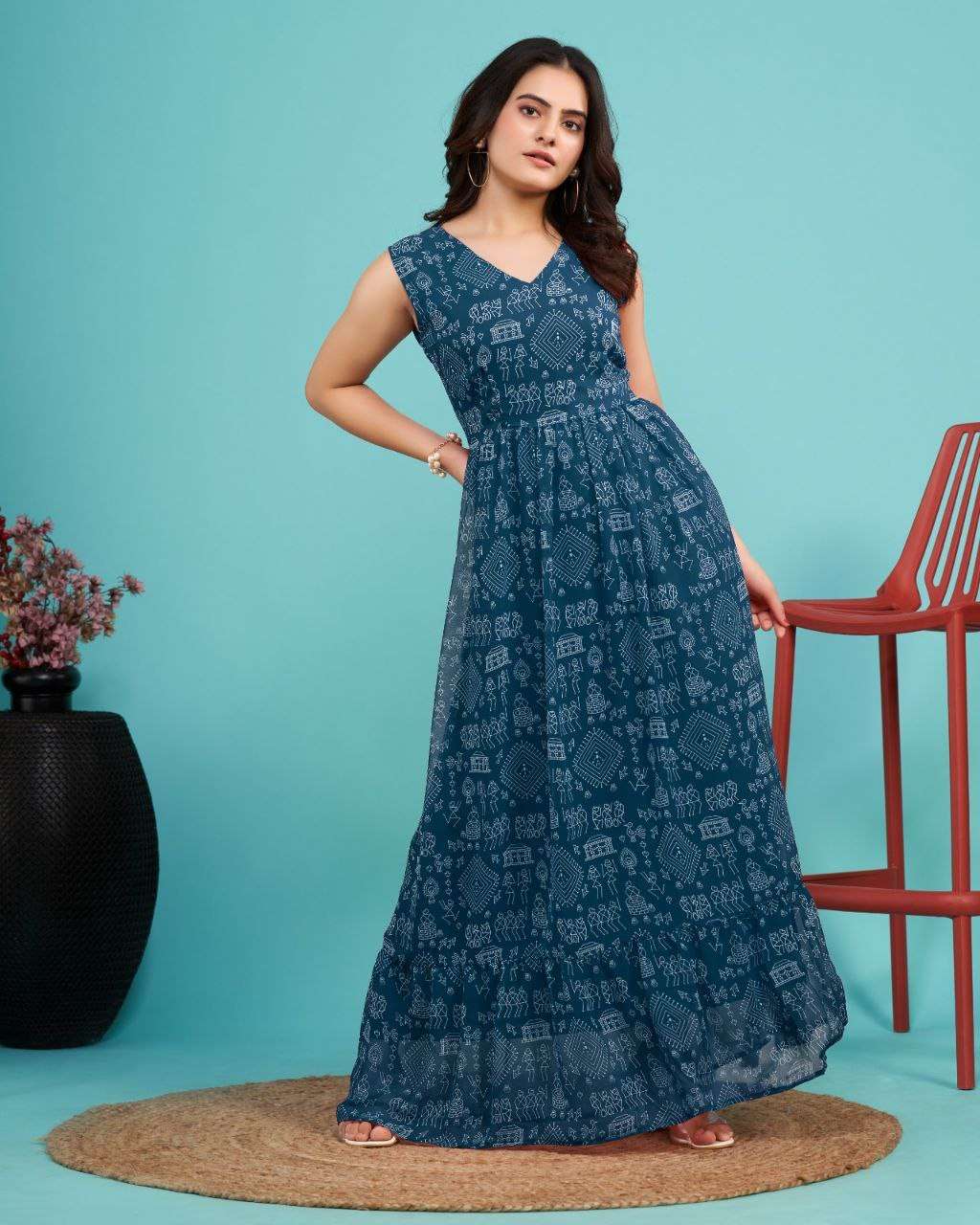 MC-1010 BY ASLIWHOLESALE DESIGNER FACNY GEORGETTE PRINTED GOWNS