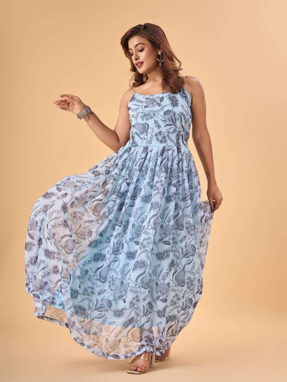 MC-1023 BY ASLIWHOLESALE DESIGNER FACNY GEORGETTE PRINTED GOWNS