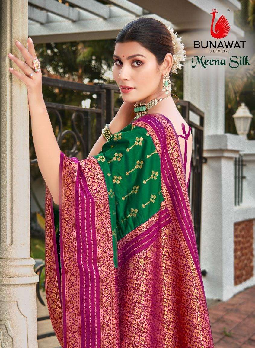 MEENA SILK BY BUNAWAT 1001 TO 1006 SERIES BANARASI SILK PRINT SAREES