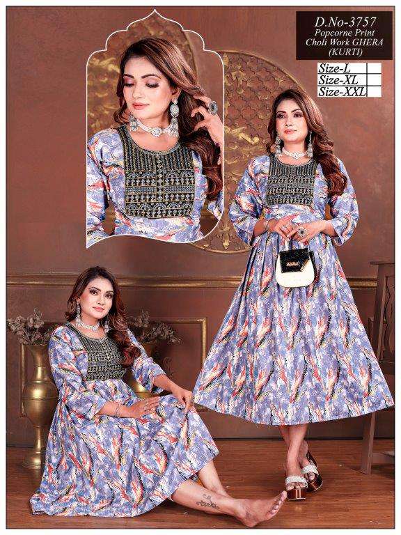 MONICA VOL-36 BY ASLIWHOLESALE DESIGNER FACNY HEAVY POPCORNE WORK KURTIS