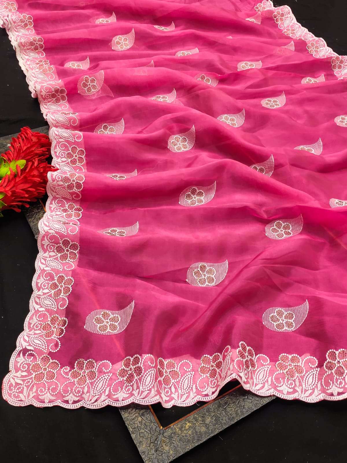 MOON LEAF BY ASLIWHOLESALE DESIGNER SOFT ORGANZA FANCY WORK SAREES