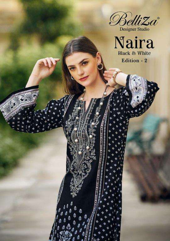 NAIRA BLACK & WHITE-2 BY BELLIZA 936-001 TO 936-008 SERIES COTTON EMBROIDERY DRESSES