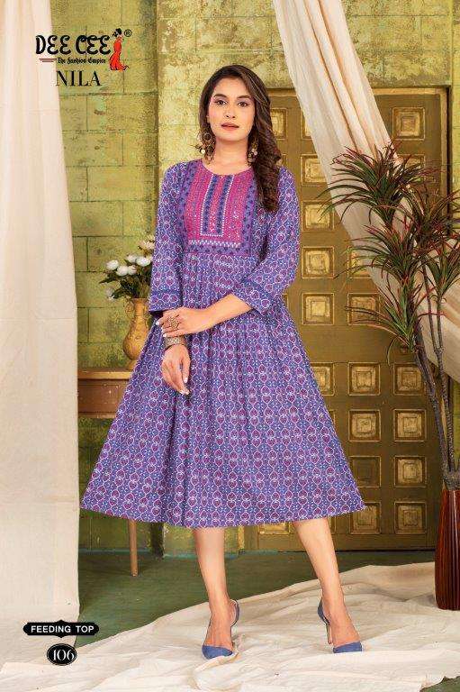 NILA BY DEE CEE 1001 TO 1006 SERIES DESIGNER FANCY RAYON PRINT KURTIS