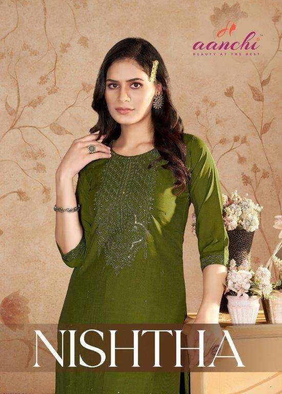 NISHTHA BY AANCHI 1001 TO 1005 SERIES FANCY ROMAN SILK PRINTED KURTIS