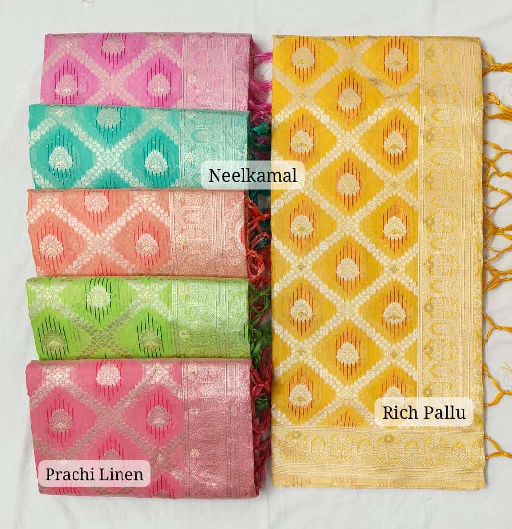 PRACHI LINEN BY NEELKAMAL SAREES EXCLUSIVE DESIGNER LINEN RICH PALLU SAREES