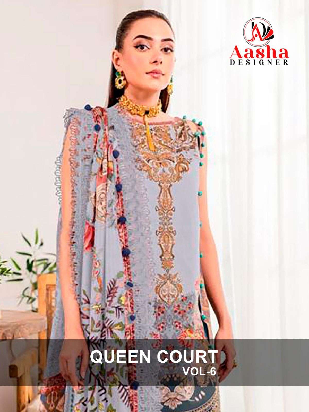 QUEENS COURTS VOL-6 BY AASHA DESIGNER HEAVY COTTON SELF EMBROIDERY DRESSES