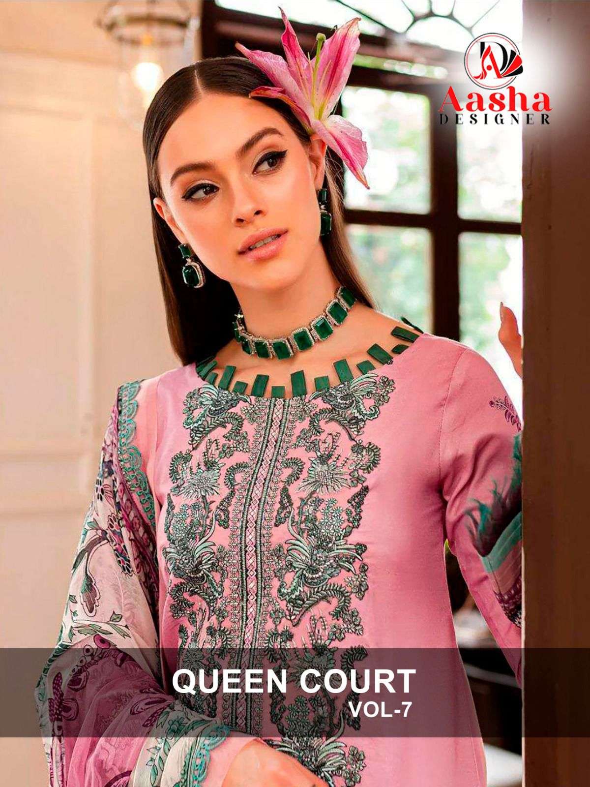 QUEENS COURTS VOL-7 BY AASHA DESIGNER HEAVY COTTON SELF EMBROIDERY DRESSES