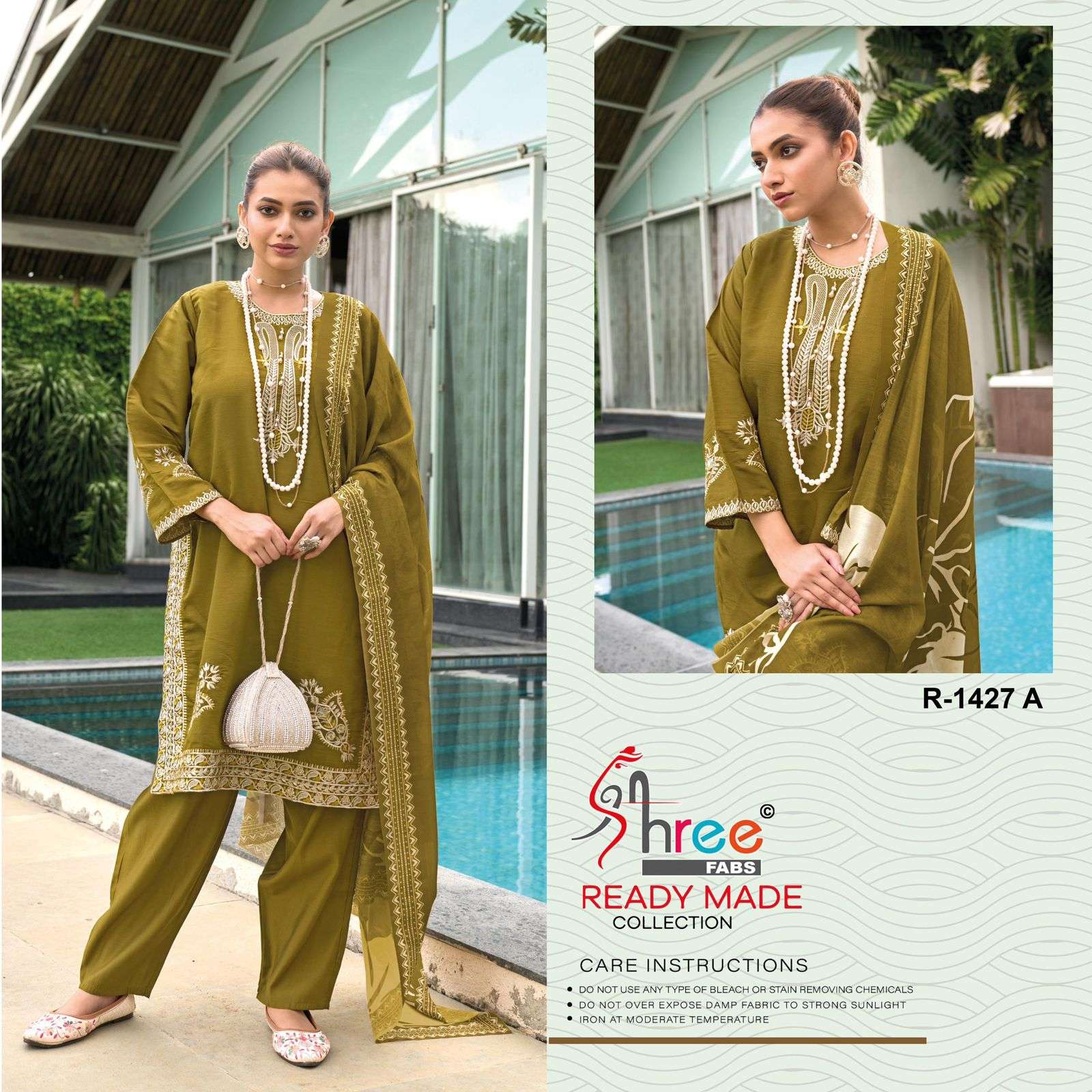 R-1427 COLOURS BY SHREE FABS HEAVY EMBROIDERED VISCOSE ROMAN SILK DRESSES