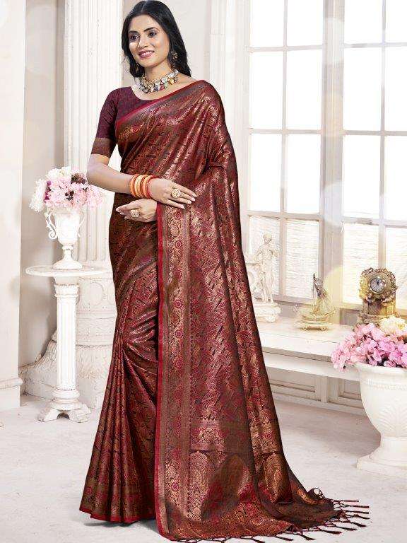 RAJWADI VOL-05 BY BUNAWAT 1001 TO 1006 SERIES BANARASI SILK PRINT SAREES