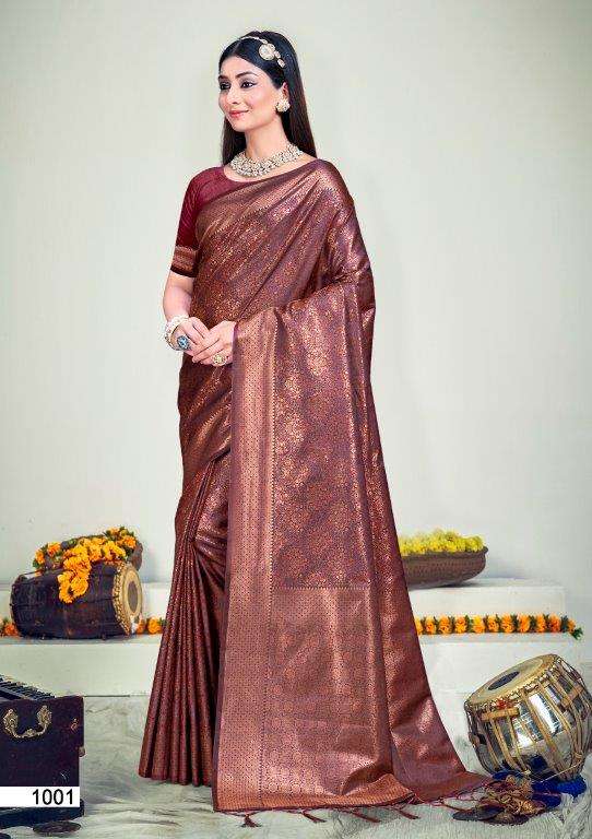 RAJWADI VOL-08 BY BUNAWAT 1001 TO 1006 SERIES BANARASI SILK PRINT SAREES