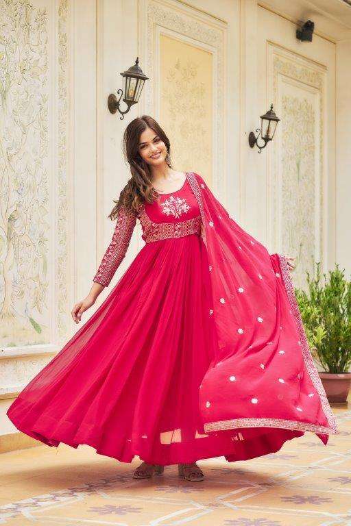 RM-025 BY ASLIWHOLESALE DESIGNER FANCY FAUX GEORGETTE THREAD WORK GOWNS