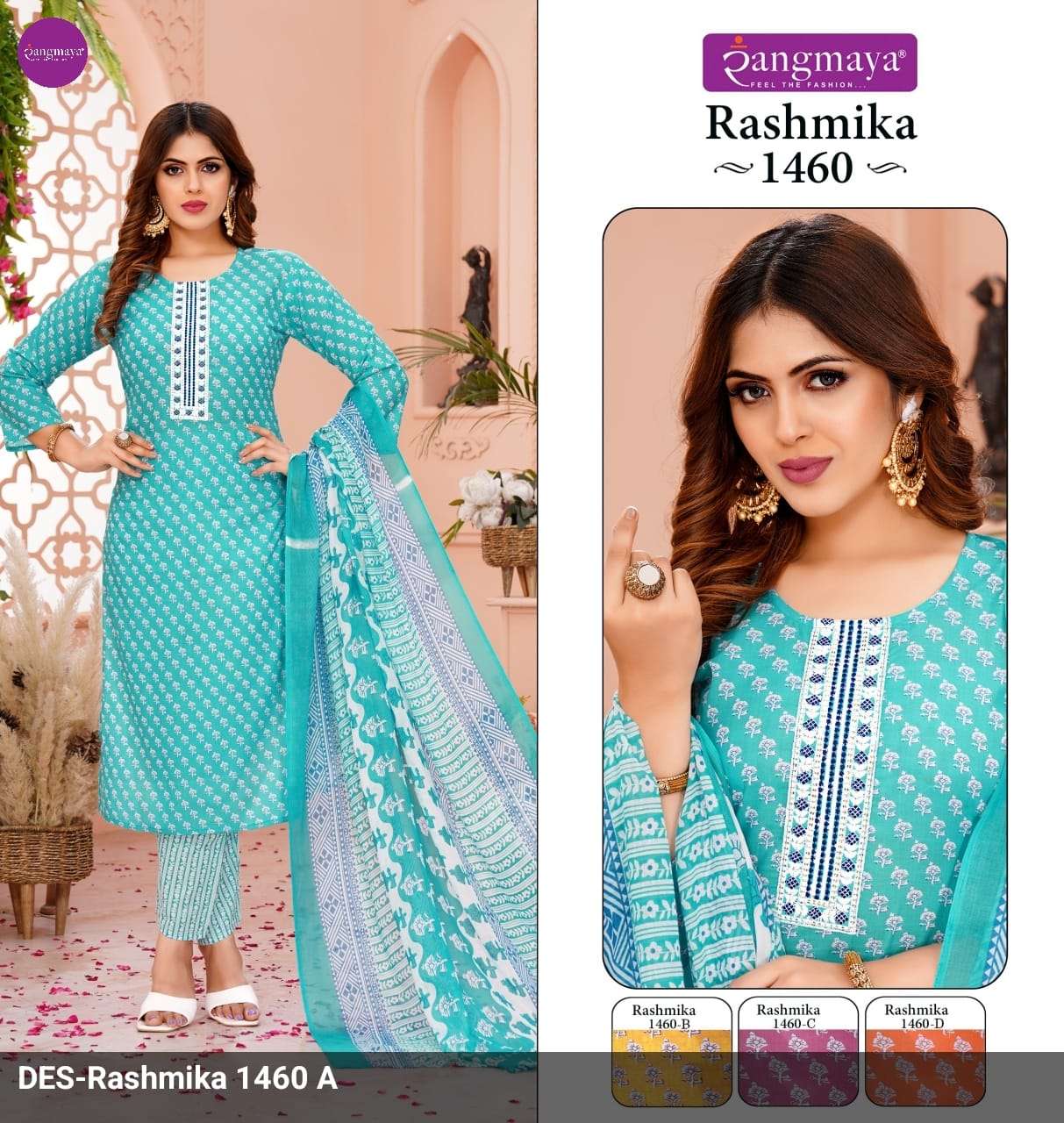 RASHMIKA BY RANGMAYA 1460 TO 1463 SERIES COTTON PRINTED STICTHED DRESSES