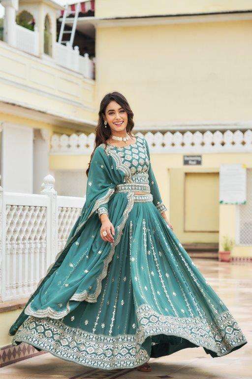 RM-026 BY ASLIWHOLESALE DESIGNER FANCY FAUX GEORGETTE THREAD WORK LEHENGAS