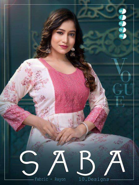 SABA VOL-01 BY ASLIWHOLESALE DESIGNER FACNY RAYON PRINT KURTIS