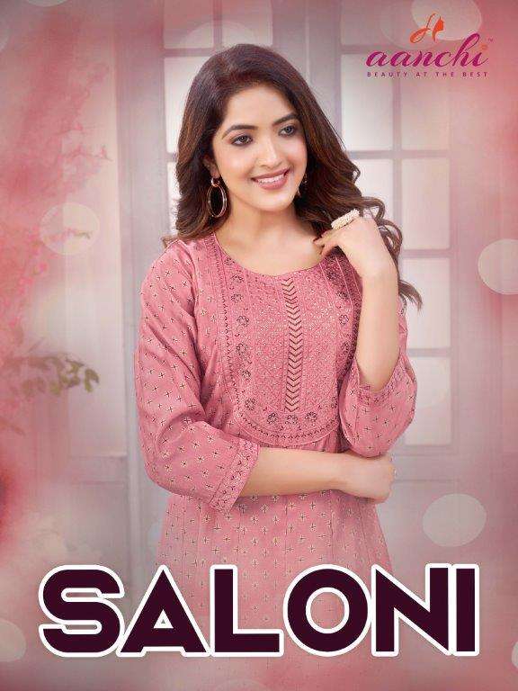 SALONI BY AANCHI 1001 TO 1006 SERIES ROMAN SILK FANCY EMBROIDERY KURTIS