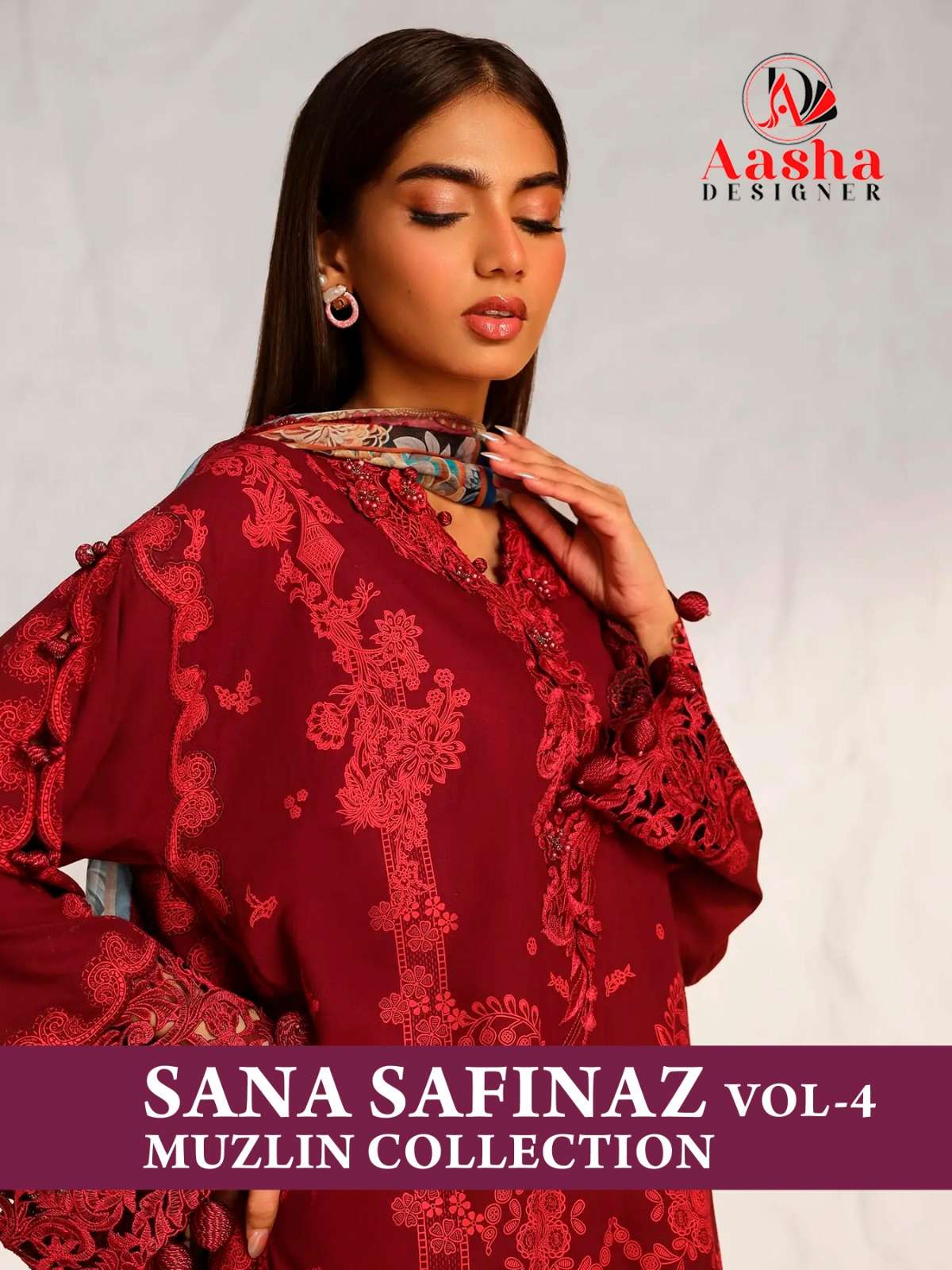 SANA SAFINAZ VOL-4 BY AASHA DESIGNER HEAVY COTTON SELF EMBROIDERY DRESSES