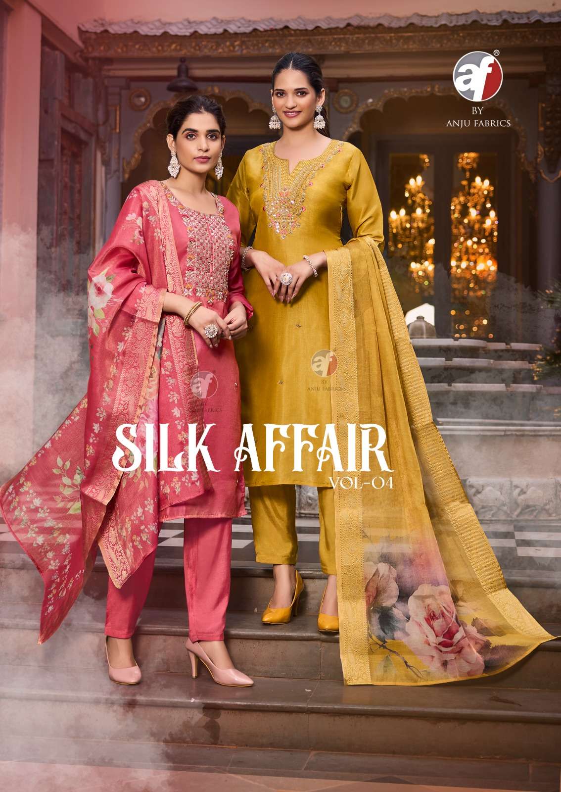 SILK AFFAIR VOL-04 BY ANJU FABRICS 3831 TO 3836 SERIES EMBROIDERED TISSUE DRESSES