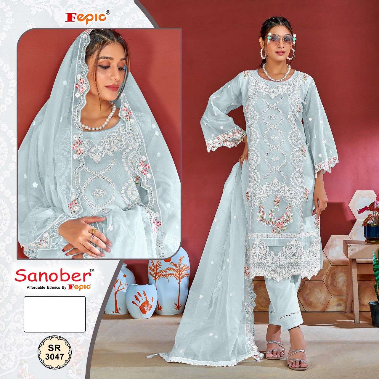 SR-3047 COLOURS BY FEPIC DESIGNER ORGANZA EMBROIDERED PAKISTANI DRESSES