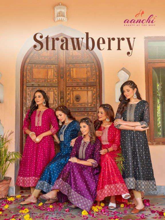 STRAWBERRY BY AANCHI 1001 TO 1006 SERIES LIVA MODAL SILK EMBROIDERY KURTIS