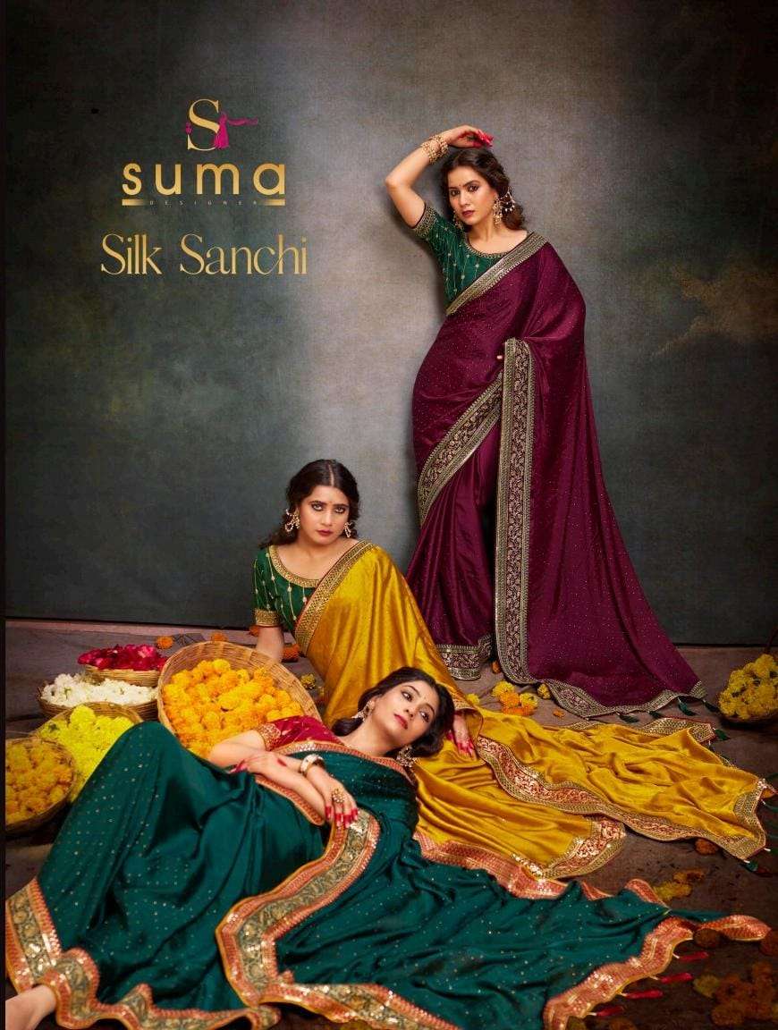 SUMA SANCHI BY ASLIWHOLESALE DESIGNER SOFT SATIN SIROWSKI SILK SAREES