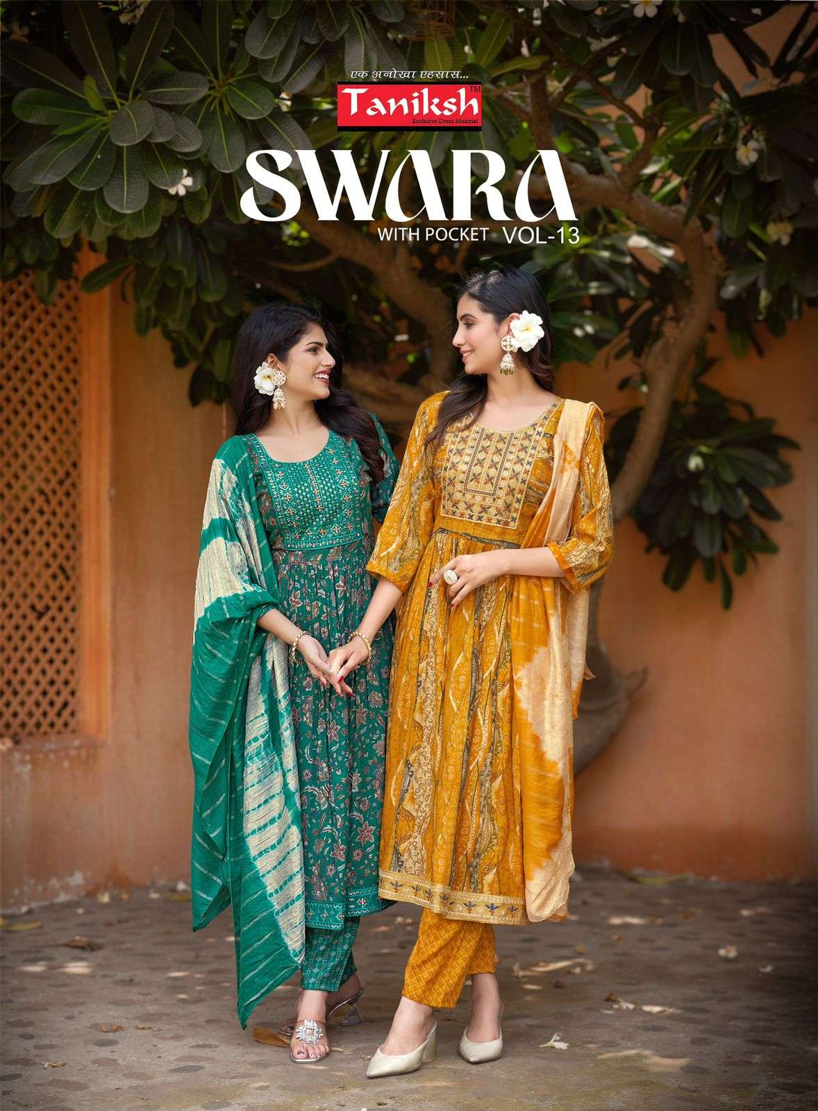 SWARA VOL-13 BY TANIKSH 10001 TO 10008 SERIES DESIGNER RAYON STITCHED DRESSES