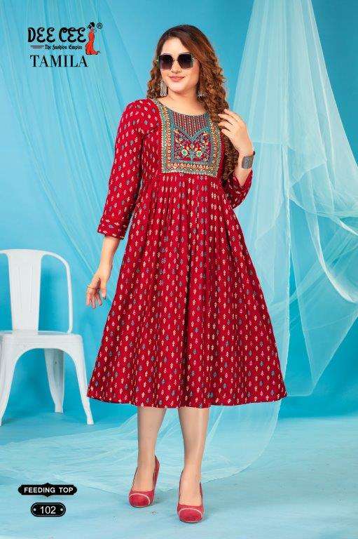 TAMILA BY DEE CEE 1001 TO 1006 SERIES DESIGNER FANCY RAYON PRINT KURTIS