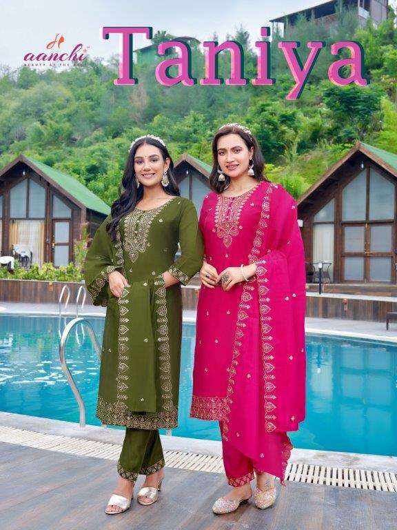 TANIYA BY AANCHI 1001 TO 1004 SERIES FANCY ROMAN SILK PRINTED DRESSES