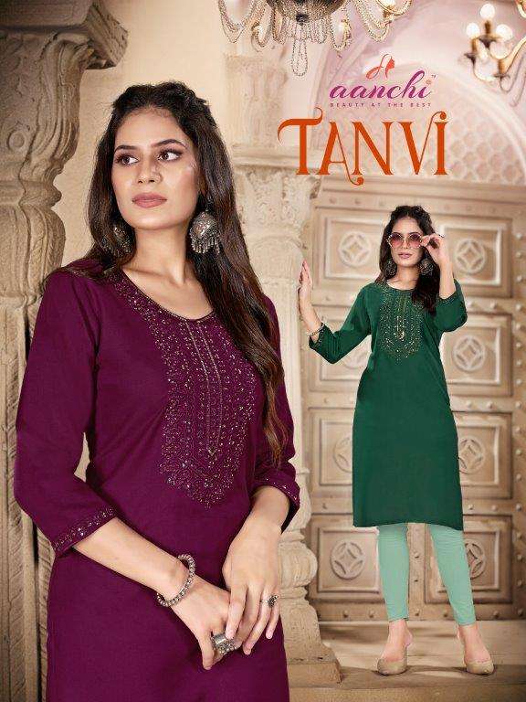 TANVI BY AANCHI 1001 TO 1006 SERIES FANCY FABRIC RAYON PRINT KURTIS