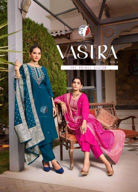 VASTRA VOL-3 BY ANJU FABRICS 3841 TO 3846 SERIES ROMAN SILK STITCHED DRESSES