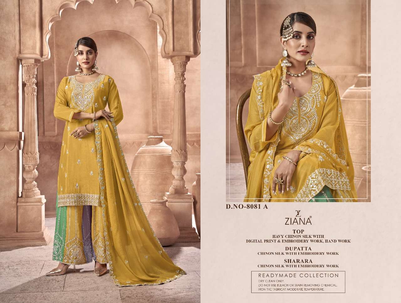 ZIANA 8081 BY ASLIWHOLESALE DESIGNER FACNY CHINON SILK HEAVY EMBROIDERY DRESSES