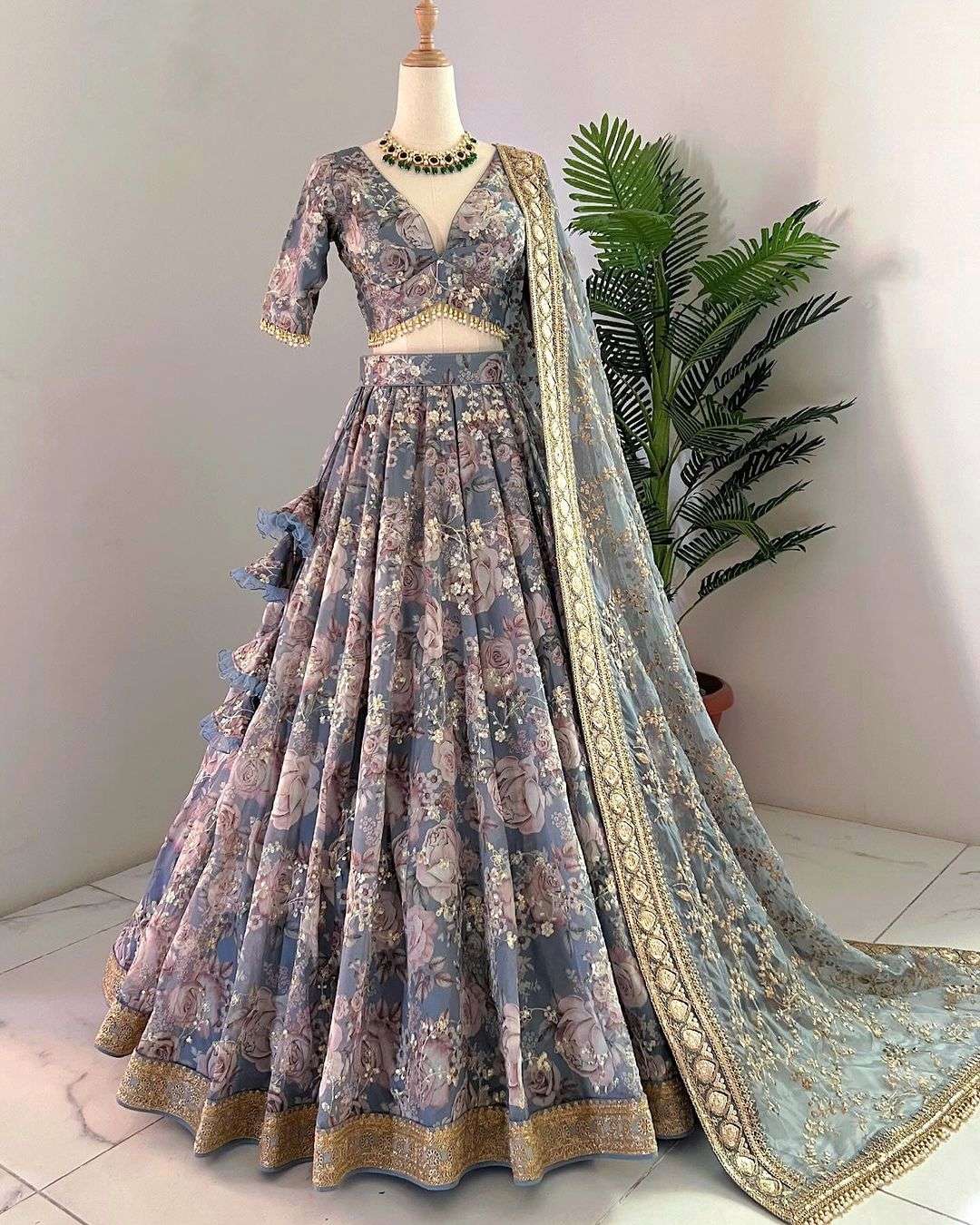 ZSR-3073 COLOUR BY ASLIWHOLESALE DESIGNER CHINON SILK PRINTED LEHENGAS