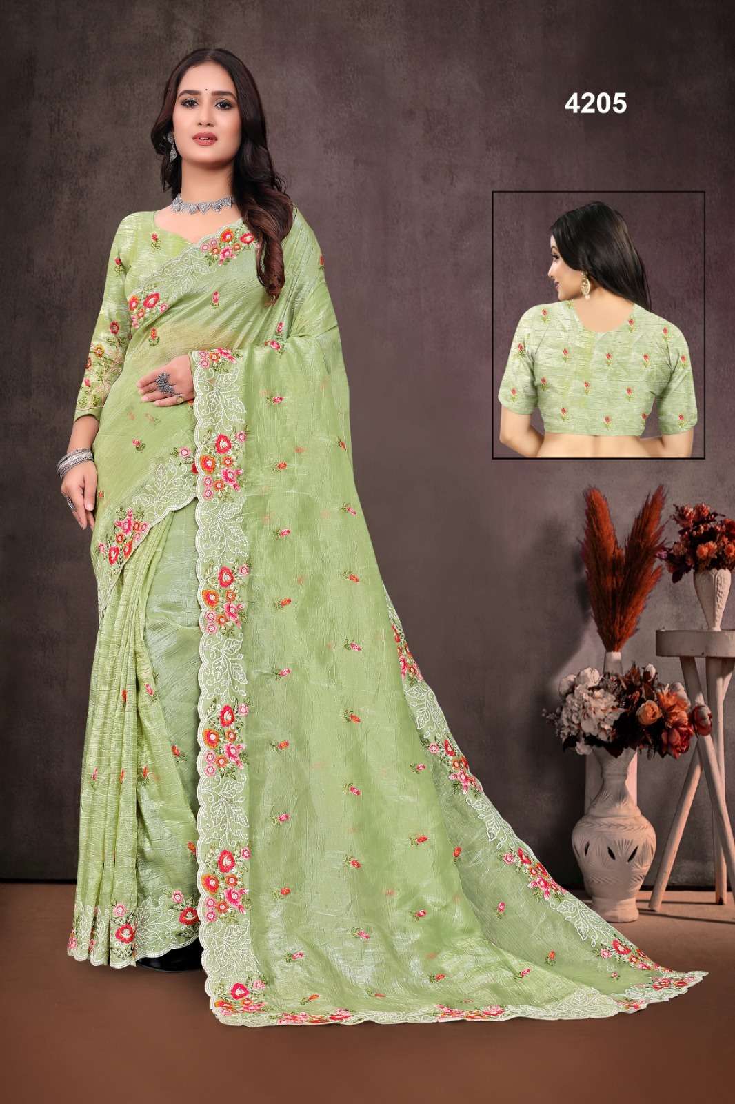 4205 COLOUR BY ASLIWHOLESALE DESIGNER PURE FANCY EMBROIDERY SAREES