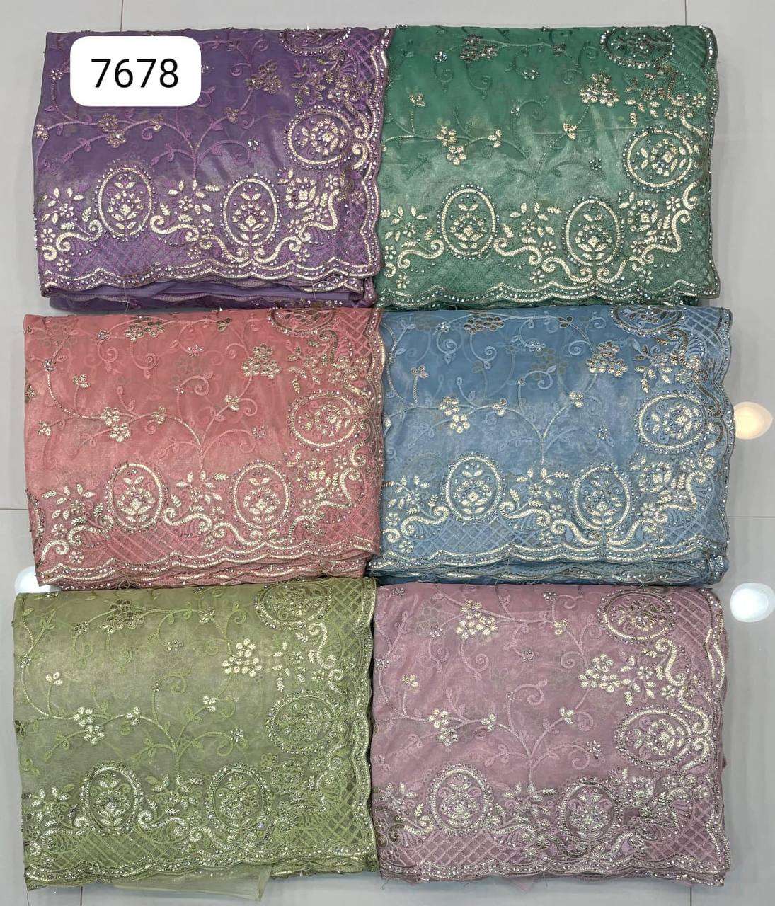 7678 COLOUR BY ASLIWHOLESALE DESIGNER PURE FANCY NET EMBROIDERY SAREES